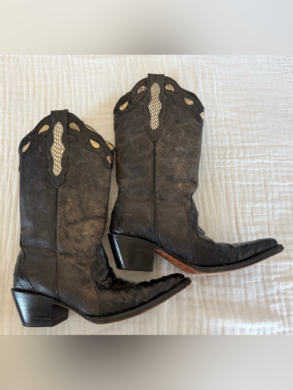 Vintage Buitre Exotic Caiman Snakeskin/Ostrich Leather Cowboy Boots Size 7.5